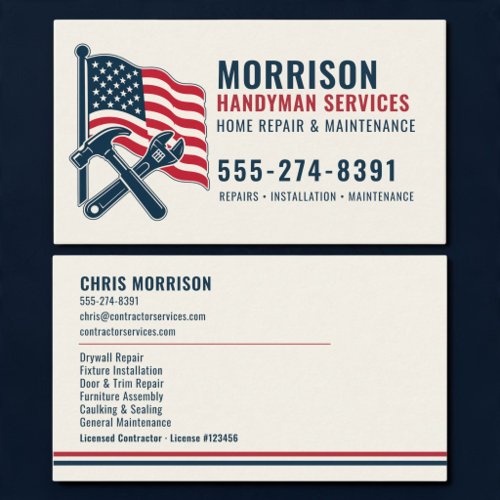 Handyman Patriotic Construction Tools Business Card