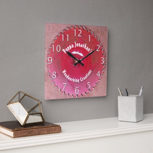 Handyman Personalized Woodworking Red Saw Blade  Square Wall Clock