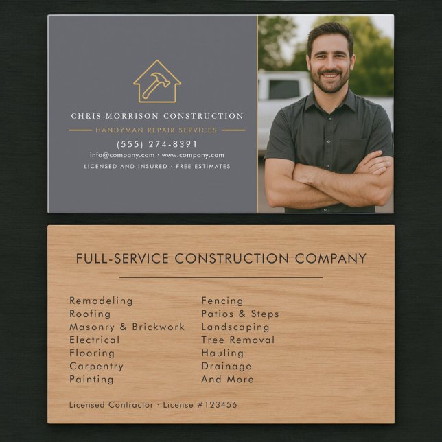 Handyman Photo Wood Grain Professional  Business Card (Creator Uploaded)