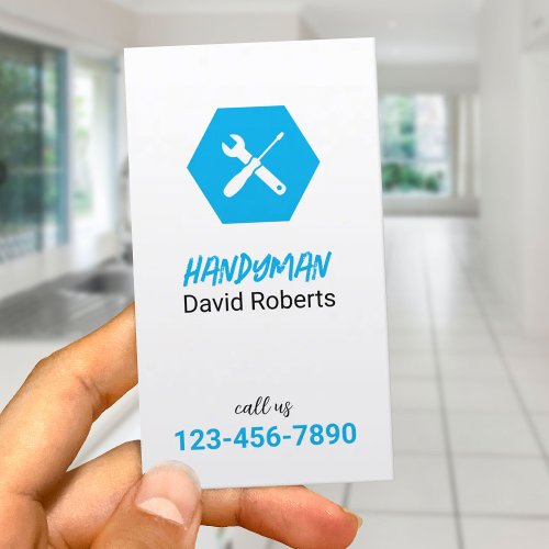 Handyman Plumber Repair Service Minimalist Blue Business Card