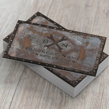 Handyman Plumber Vintage Rusty Metal Construction Business Card by cardfactory at Zazzle