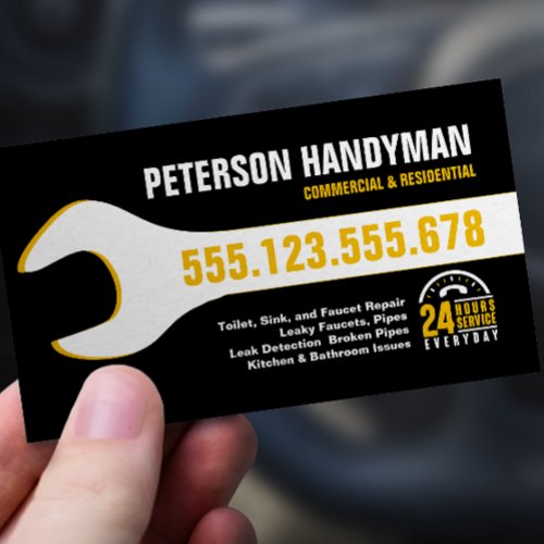 HANDYMAN PLUMBING 24 HOUR EMERGENCY WRENCH TOOL BUSINESS CARD