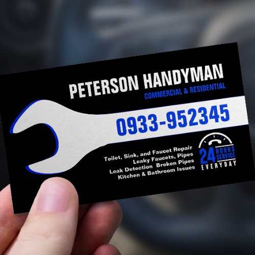 HANDYMAN PLUMBING 24 HOUR EMERGENCY WRENCH TOOL BUSINESS CARD