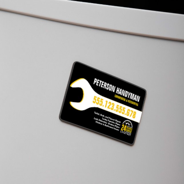 HANDYMAN PLUMBING 24 HOUR EMERGENCY WRENCH TOOL BUSINESS CARD MAGNET (Creator Uploaded)