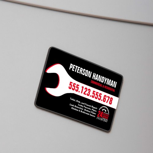 HANDYMAN PLUMBING 24 HOUR EMERGENCY WRENCH TOOL BUSINESS CARD MAGNET