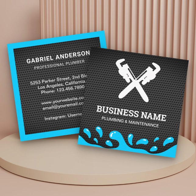 Handyman Plumbing Pipe Wrench Black Mesh Plumber Square Business Card (Creator Uploaded)