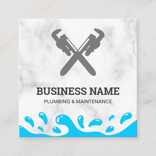 Handyman Plumbing Pipe Wrench White Marble Plumber Square Business Card