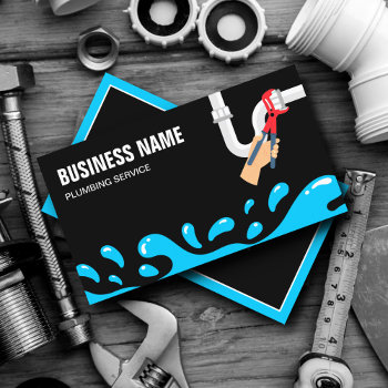Handyman Plumbing Water Pipe Black Plumber Business Card by ShabzDesigns at Zazzle