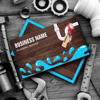 Handyman Plumbing Water Pipe Rustic Wood Plumber Business Card by ShabzDesigns at Zazzle