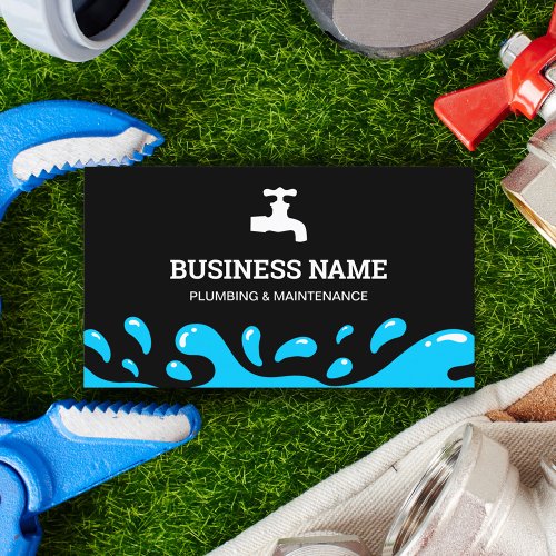 Handyman Plumbing Water Tap Black Plumber Business Card