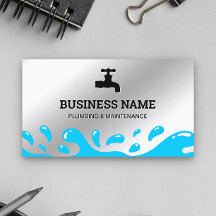 Handyman Plumbing Water Tap Metallic Steel Plumber Business Card
