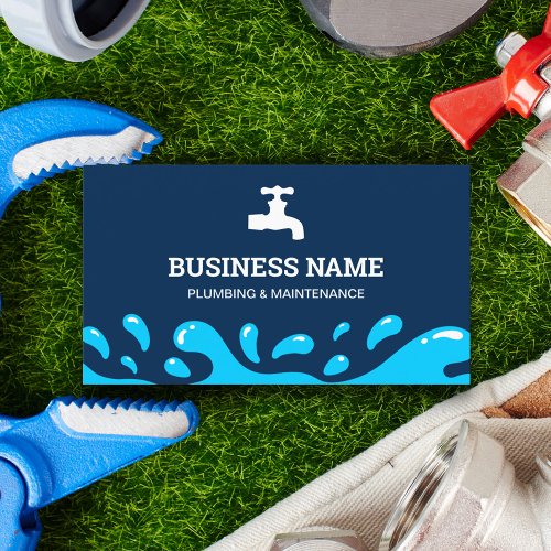 Handyman Plumbing Water Tap Navy Blue Plumber Business Card