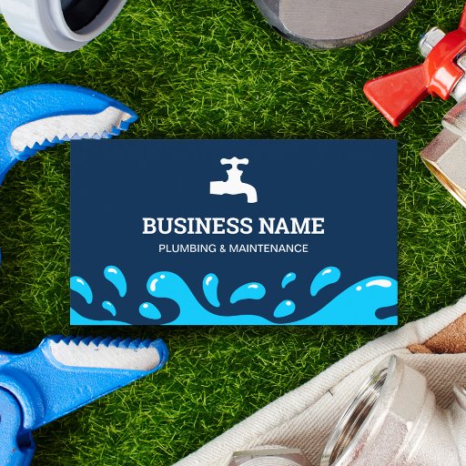 Customizable Handyman Plumbing Water Tap Navy Blue Plumber Business Card