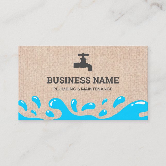 Handyman Plumbing Water Tap Rustic Burlap Plumber Business Card (Front)