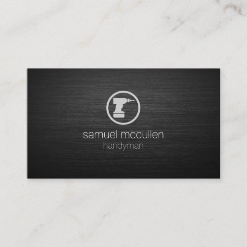 Handyman Power Drill Icon Brushed Metal Skills Business Card