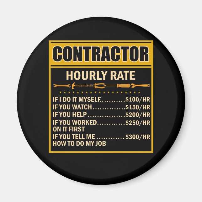 Handyman Price Chart Contractor Hourly Rate Labor Magnet (Front)