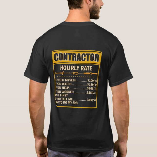 Handyman Price Chart Contractor Hourly Rate Labor T-Shirt (Back)