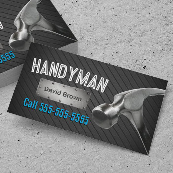 Handyman Professional Big Hammer Dark Metal Business Card by BlackEyesDrawing at Zazzle