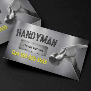 Handyman Professional Big Hammer Metal Steel Business Card by BlackEyesDrawing at Zazzle
