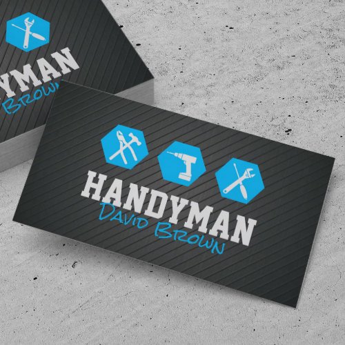 Handyman Professional House Repair Blue Metal Business Card