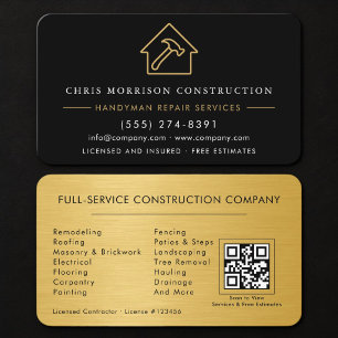 Handyman QR Code Gold Metallic Business Card