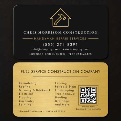 Handyman QR Code Gold Metallic Business Card