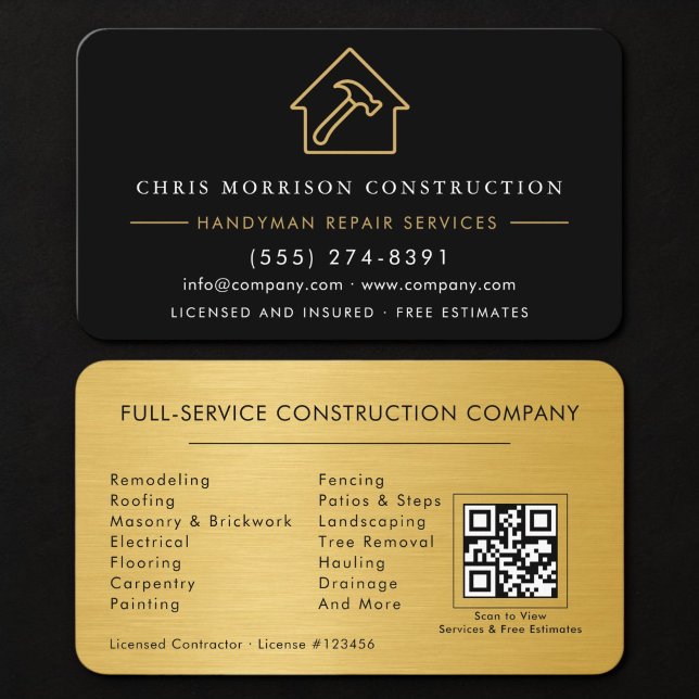Handyman QR Code Gold Metallic Business Card (Creator Uploaded)