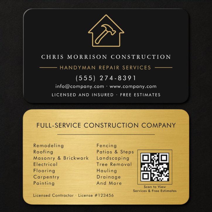 Handyman QR Code Gold Metallic Business Card