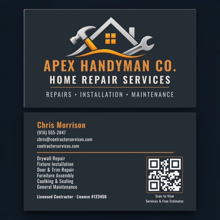 Handyman QR Code Professional Services Business Card