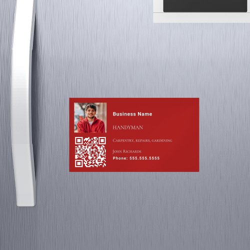 Handyman red white photo QR code Business Card Magnet