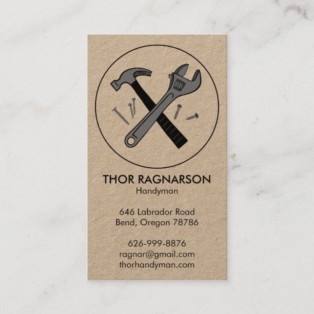 Handyman Repair Construction Wrench Hammer KRAFT Business Card (Front)