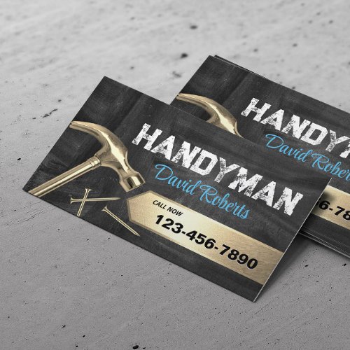 Handyman Repair  Maintenance Gold Hammer Business Card