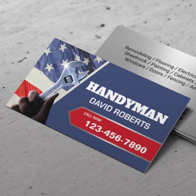 Handyman Repair Maintenance Plumbing Patriotic Business Card (Creator Uploaded)