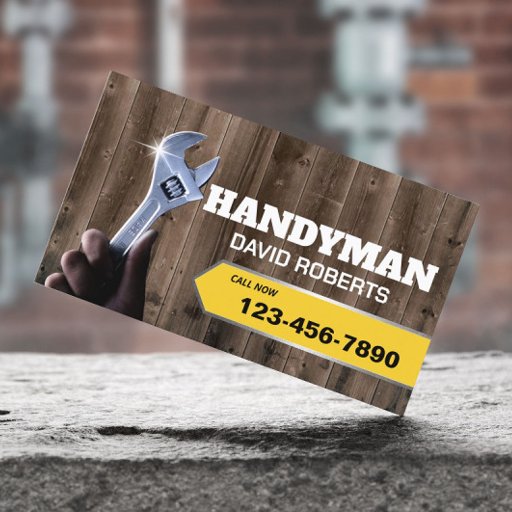 Customizable Handyman Repair Maintenance Plumbing Service Wood Business Card