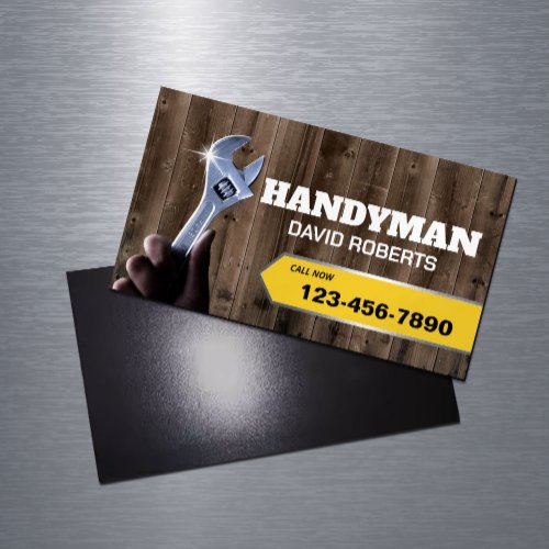 Handyman Repair Maintenance Plumbing Service Wood Business Card Magnet