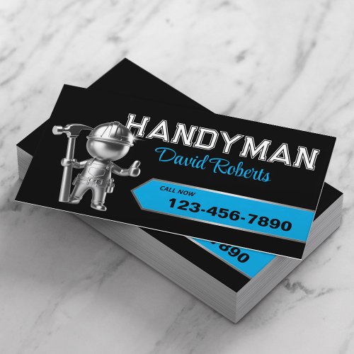 Handyman Repair  Maintenance Service Black  Blue Business Card