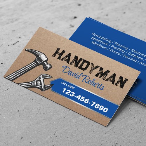 Handyman Repair  Maintenance Service Blue Business Card