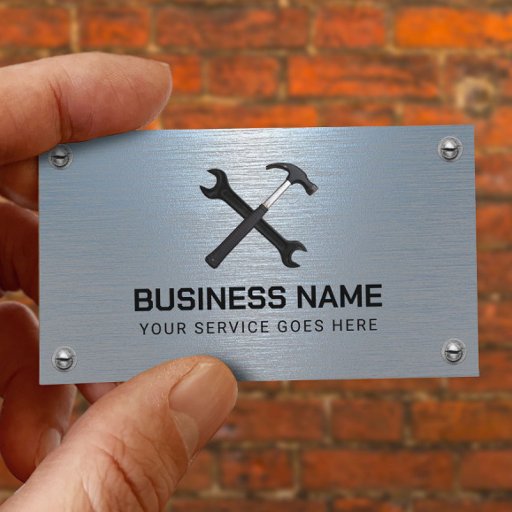 Customizable Handyman Repair Maintenance Service Blue Metal Business Card