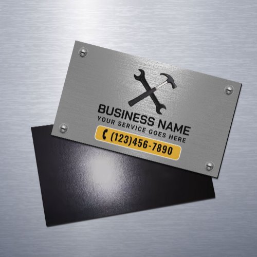 Handyman Repair Maintenance Service Faux Metal Business Card Magnet