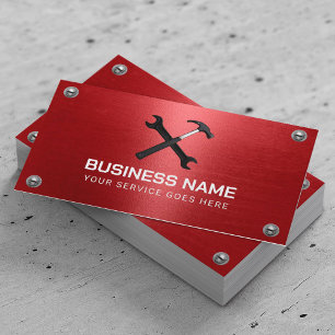 Handyman Repair Maintenance Service Red Metal Business Card