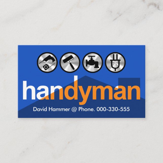 Handyman Rooftop Silhouette Home Repair Business Card (Front)