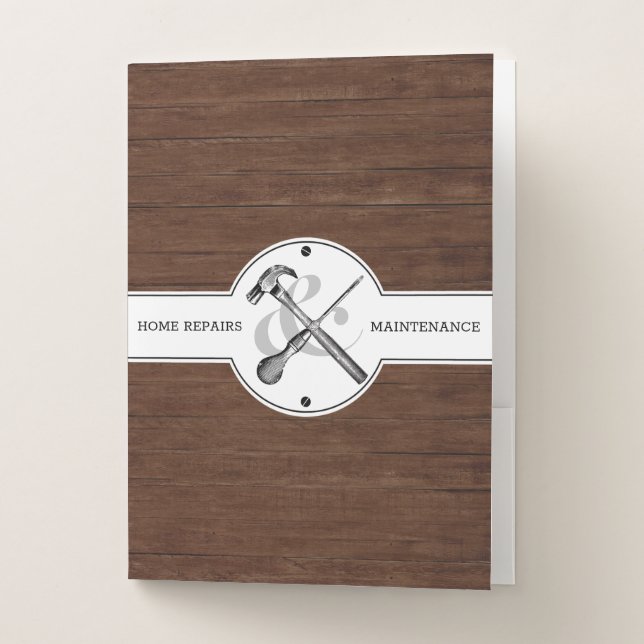 Handyman Rustic Dark Wood Vintage Construction Pocket Folder (Front)