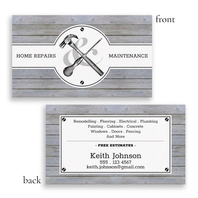 Handyman Rustic Gray Wood Vintage Construction Business Card (Creator Uploaded)