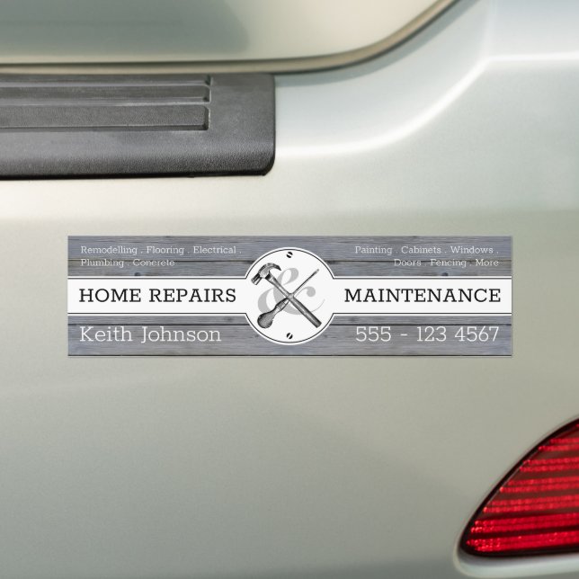 Handyman Rustic Wood Grey Vintage Construction Bumper Sticker (On Car)