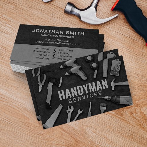 Handyman services grayscale tools grunge  business card