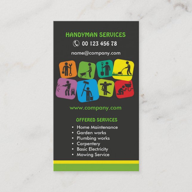 Handyman services, home maintenance business card (Front)
