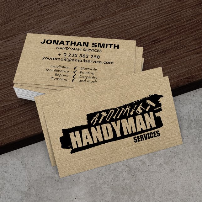 Handyman services simple black  business card (Creator Uploaded)