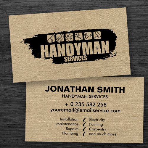 Handyman services simple black grungy  business card