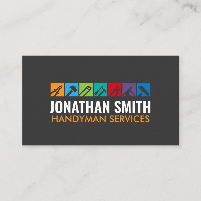 Handyman services tools colorful icons business card (Front)