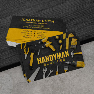 Handyman services yellow tools grunge business card